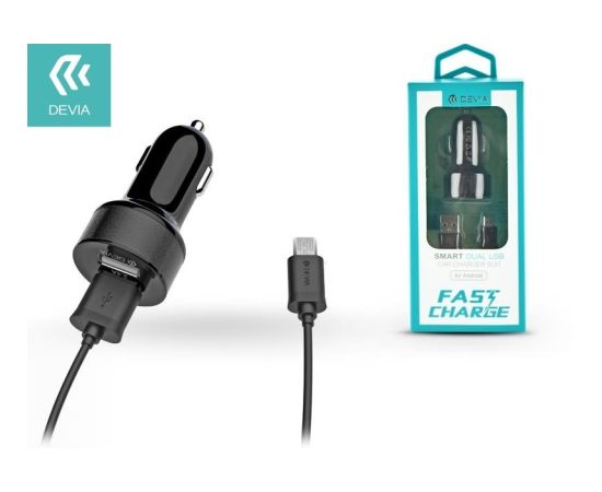 Devia Smart Series Премиум Автомобильная зарядка 2 x USB 24A Micro USB Провод 1м Черная