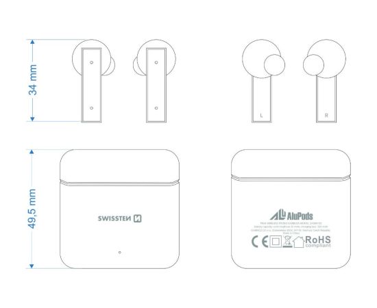 Swissten TWS ALUPODS Bluetooth Stereo Austiņas ar Mikrofonu