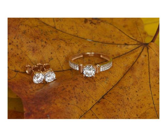 Zelta gredzens #1100888(Au-R+PRh-W)_CZ, Sarkanais Zelts 585°, rodijs (pārklājums), Cirkoni, Izmērs: 21, 2.37 gr. Saderināšanās gredzeni