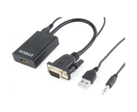 Gembird VGA Male to HDMI Female 0.15m Black + USB/AUX