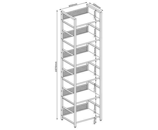 Plaukts HECTOR 60x28xH187cm, osis/melns