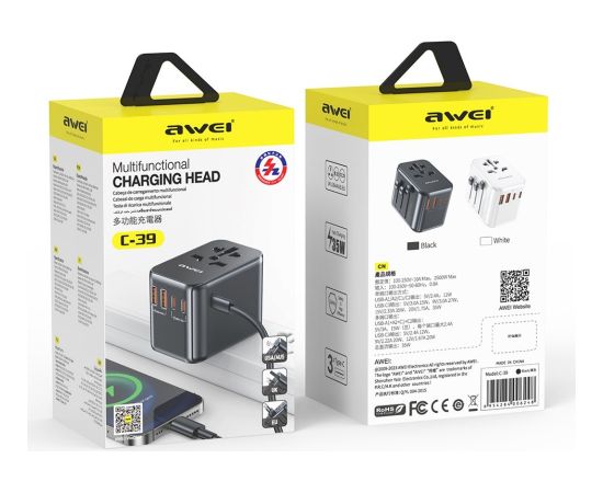 Универсальное зарядное устройство для путешествий Awei C-39 35W GaN 2xUSB-A/3xUSB-C черный