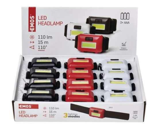 COB LED priekšējais lukturis, 110 lm, 3× AAA, 12 gab, , vitrīna, EMOS