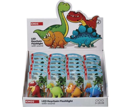 Emos LED lukturītis / atslēgu piekariņš, dinozauri ar skaņu, 3× LR54 24 gab.