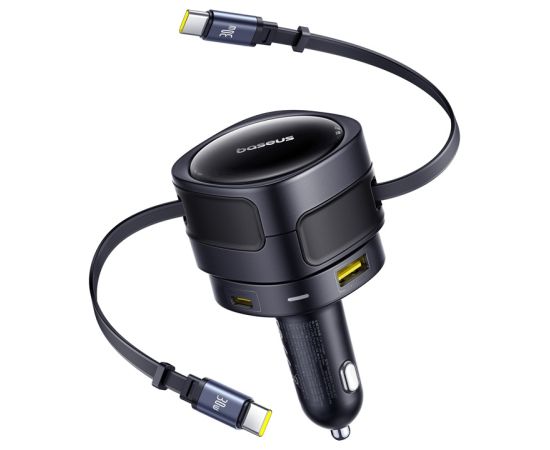 Baseus Enjoyment Max car charger with USB-C+USB-C cables and USB-A+USB-C ports 90W Black