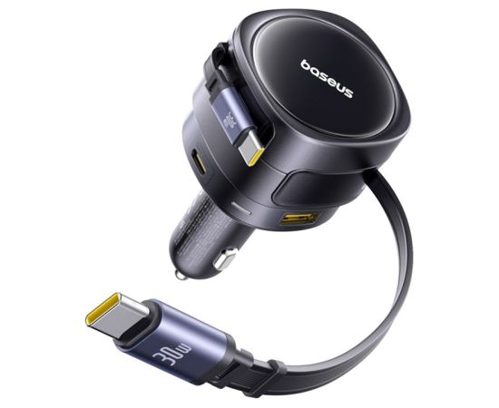 Baseus Enjoyment Max car charger with USB-C+USB-C cables and USB-A+USB-C ports 90W Black