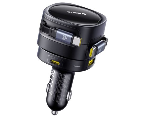 Baseus Enjoyment Max car charger with USB-C+USB-C cables and USB-A+USB-C ports 90W Black