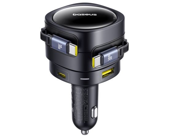 Baseus Enjoyment Max car charger with USB-C+USB-C cables and USB-A+USB-C ports 90W Black