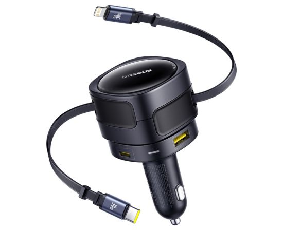 Baseus Enjoyment Max car charger with USB-C+Lightning cables and USB-A+USB-C ports 90W Black