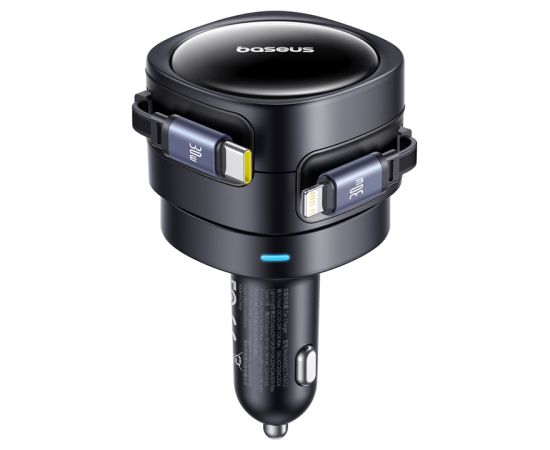 Baseus Enjoyment Max car charger with USB-C+Lightning cables 60W Black