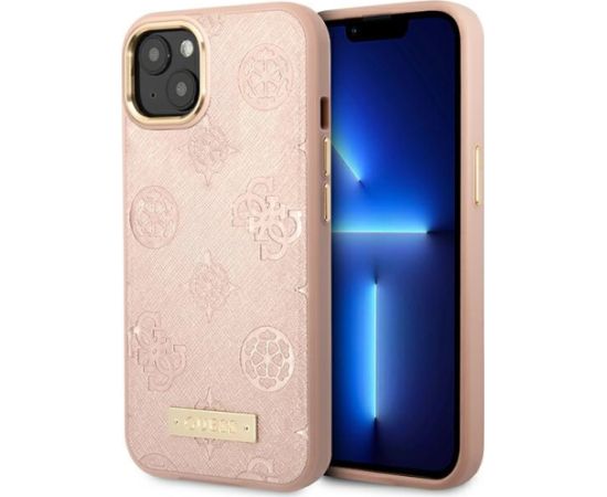 Guess GUHMP14SSAPSTP iPhone 14 6,1" розовый жесткий чехол Peony Logo Plate MagSafe
