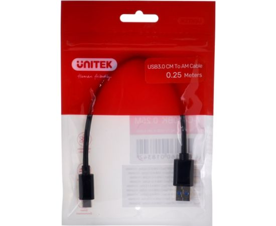 UNITEK CABLE USB-C - USB-A 3.1,M/M,0.25M, Y-C490BK