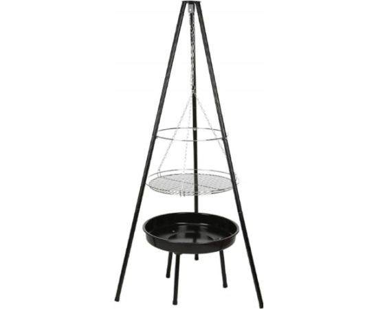 Grill wiszący z paleniskiem 52cm Stalowy czarny z rusztem chromowanym