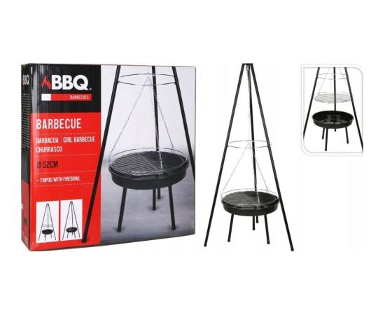 Grill wiszący z paleniskiem 52cm Stalowy czarny z rusztem chromowanym