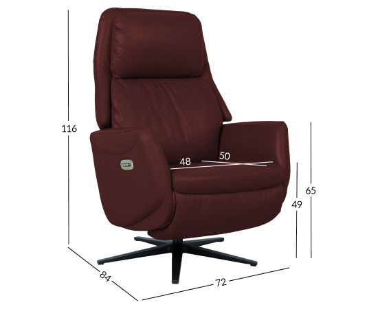 Recline armchair DAMIANO with electric mechanism, dark red leather