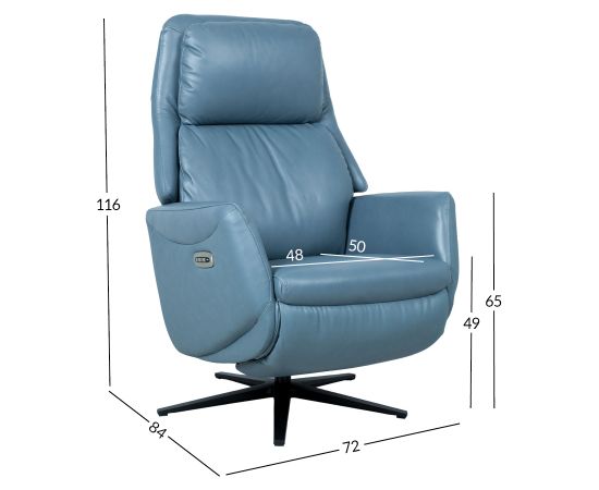 Recline armchair DAMIANO with electric mechanism, blue leather
