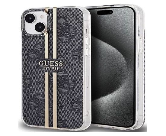 Guess -  iPhone 15 black hardcase IML 4G Gold Stripe Black