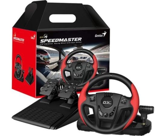 Kierownica Genius GX Gaming SpeedMaster, kierownica z pedałami i dźwignią zmiany biegłw, 13przycisk, USB, czerwono-czarny