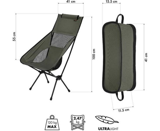 Kempinga krēsls NC3321 ULTRA LIGHT KLAPPSTUHL KHAKI NILS CAMP