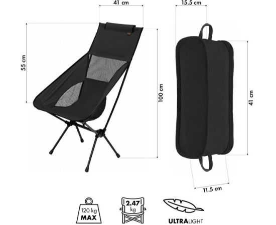 Kempinga krēsls NC3321 FALTSTUHL ULTRA LIGHT BLACK NILS CAMP