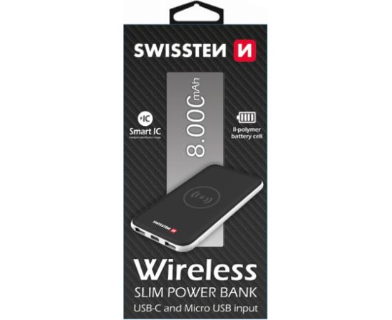 Swissten Slim Recovery Power Bank 2A / USB / Type-C / QI Беспроводная зарядка для устройств 8000 mAh