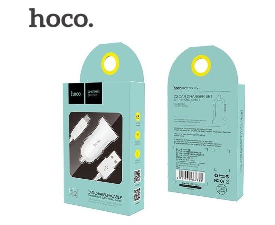 Hoco Premium Z2 Fast USB Универсальный 1.5A USB Быстрое Автомобильное зарядное устройство + Micro USB Белый