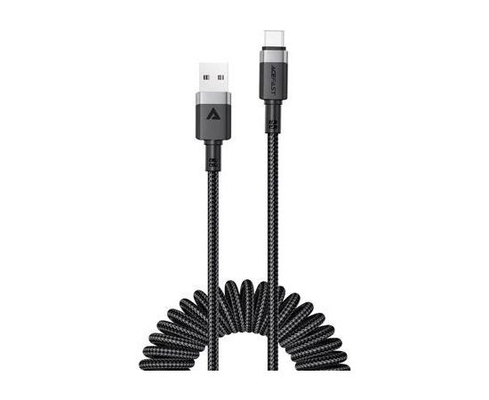 Acefast   C14-04 USB-A - USB-C Cable Spring 480Mb/s 3A 1.2m spring charging data cable Black