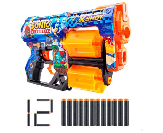 Пистолет с 12 порол. пулями, дальность до 27 метра X-Shot Skins Sonic ZURU 8 g+ CB47133