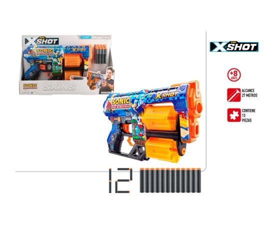 Пистолет с 12 порол. пулями, дальность до 27 метра X-Shot Skins Sonic ZURU 8 g+ CB47133