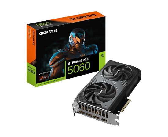 Graphics Card GIGABYTE NVIDIA GeForce RTX 5060 8 GB GDDR7 128 bit PCIE 5.0 16x GPU 2512 MHz 1xHDMI 3xDisplayPort GV-N5060WF2OC-8GD