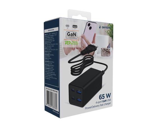CHARGER USB UNIVERSAL 4P 65W/TA-UC-2A2C-PD65-01-BK GEMBIRD