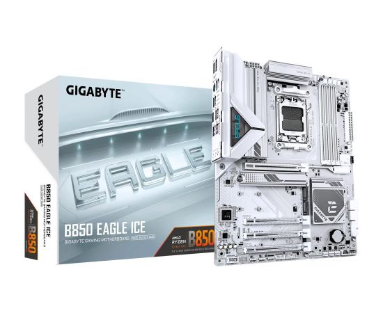 Mainboard GIGABYTE AMD B850 SAM5 ATX Memory DDR5 Memory slots 4 2xPCI-Express 3.0 1x 1xPCI-Express 4.0 4x	 1xPCI-Express 5.0 16x 3xM.2 1xHDMI 1xDisplayPort 4xUSB 2.0 2xUSB 3.2 1xUSB-C 1xRJ45 3xAudio port B850EAGLEICE