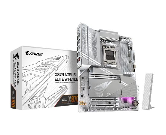 Mainboard GIGABYTE AMD X870 SAM5 ATX Memory DDR5 Memory slots 4 1xPCI-Express 3.0 2x 1xPCI-Express 4.0 4x	 1xPCI-Express 5.0 16x 4xM.2 1xHDMI 4xUSB 2.0 6xUSB 3.2 2xUSB-C 1xOptical S/PDIF 1xRJ45 2xAudio port X870EAELITEWF7ICE1.2