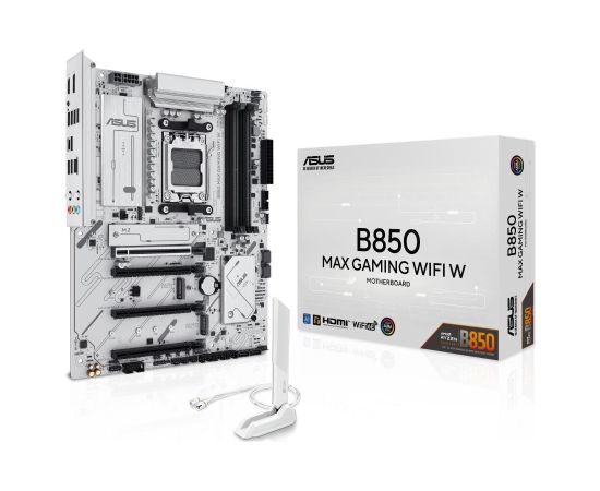 Mainboard ASUS AMD B850 SAM5 ATX Memory DDR5 Memory slots 4 2xPCI-Express 3.0 16x 1xPCI-Express 4.0 16x 1xPCI-Express 5.0 16x 3xM.2 1xHDMI 1xDisplayPort 2xUSB 2.0 5xUSB 3.2 1xUSB-C 1xRJ45 3xAudio port B850MAXGAMINGWIFIW