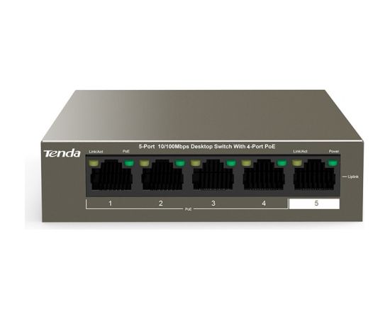 Tenda TEF1105-4-63W network switch Unmanaged Fast Ethernet (10/100) Power over Ethernet (PoE) Desktop/Wall-Mounting Grey