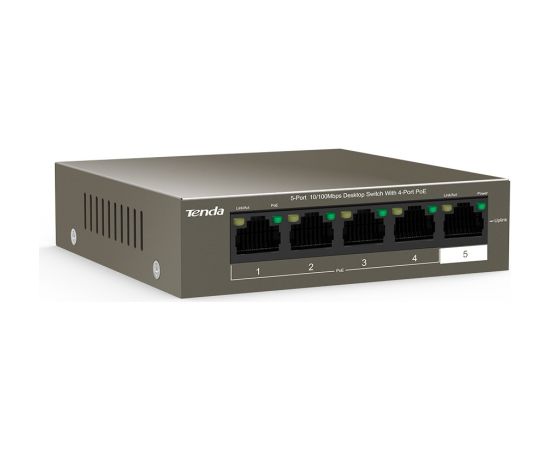 Tenda TEF1105-4-63W network switch Unmanaged Fast Ethernet (10/100) Power over Ethernet (PoE) Desktop/Wall-Mounting Grey