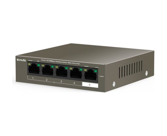 Tenda TEF1105-4-63W network switch Unmanaged Fast Ethernet (10/100) Power over Ethernet (PoE) Desktop/Wall-Mounting Grey
