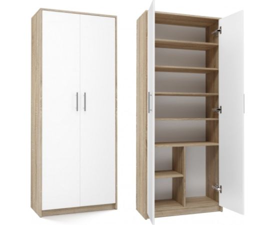 Top E Shop dokumentu skapis OLIV 2D, 74×35×180 cm, SONOMA ozolkoka / baltā kombinācijā