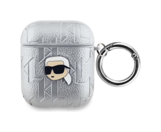Karl Lagerfeld -  Karl Lagerfeld PU Embossed Karl Head Case for AirPods 1/2 Silver