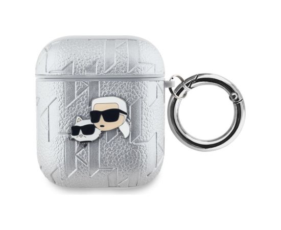 Karl Lagerfeld -  Karl Lagerfeld PU Embossed Karl and Choupette Heads Case for AirPods 1/2 Silver