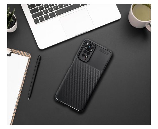 Fusion Carbon Premium case silikona aizsargapvalks Samsung A22 5G melns