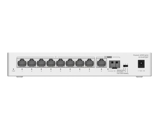 Switch Huawei HUAWEI S110-8T2ST 8x10/100/1000BASE-T ports 1xGE SFP port 1x10/100/1000BASE-T port with 7xAC power adapter fanless