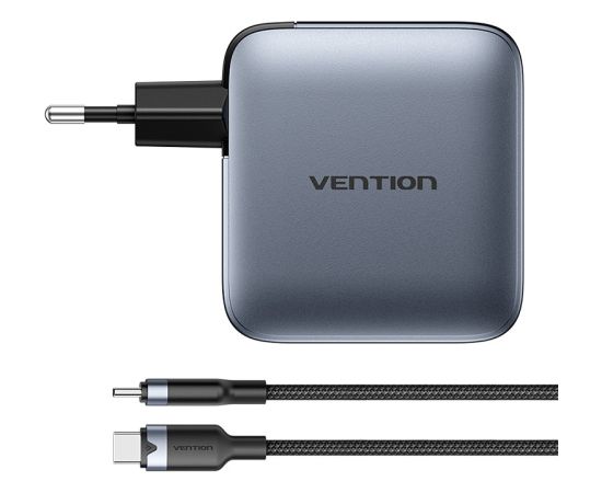 Vention power charger 3x USB-C, 1x USB-A, (100W/100W/30W/30W) (grey) with USB-C to USB-C cable (1m) (black)