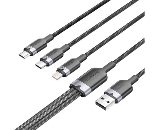 USB 2.0 A male to 3-in-1 USB-C, Lightning and Micro-B male cable Vention 3A CTPBG 1.5m
