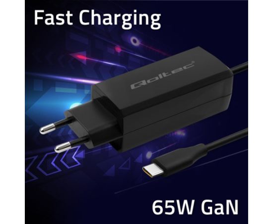 Qoltec 52419 65W GaN Super Fast Charger| 5-20V | 3-3.25A | USB-C 3.1