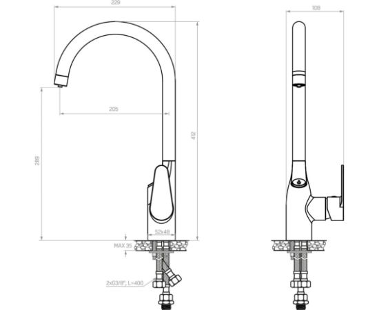 Dafi FLOW COMFORT D1 three-way faucet system COMO black