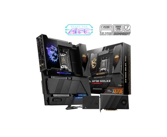 Mainboard MSI AMD X870E SAM5 EATX Memory DDR5 Memory slots 4 1xPCI-Express 1x 2xPCI-Express 16x 7xM.2 1xAudio-In 1xAudio-Out 4xUSB 2.0 4xUSB 3.2 4xUSB-C 1xOptical S/PDIF 2xRJ45 2xAudio port MEGX870EGODLIKE
