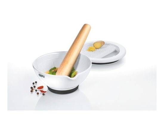 GEFU SURI Walnut, White Porcelain, Teak wood Mortar & pestle
