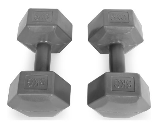 Sešstūra hanteles komplekts 2x5 kg vingrošanas atsvari fitnesa atsvari pelēks ModernHome
