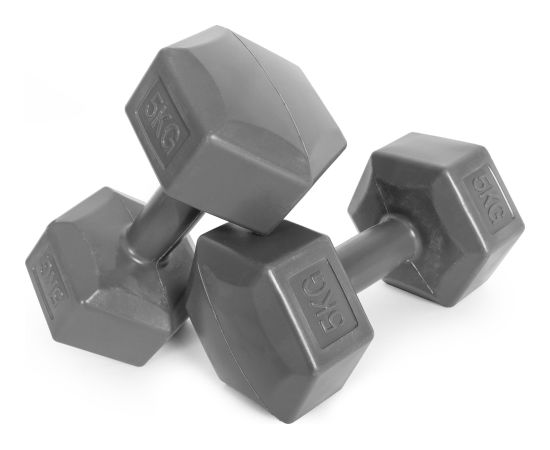 Sešstūra hanteles komplekts 2x5 kg vingrošanas atsvari fitnesa atsvari pelēks ModernHome